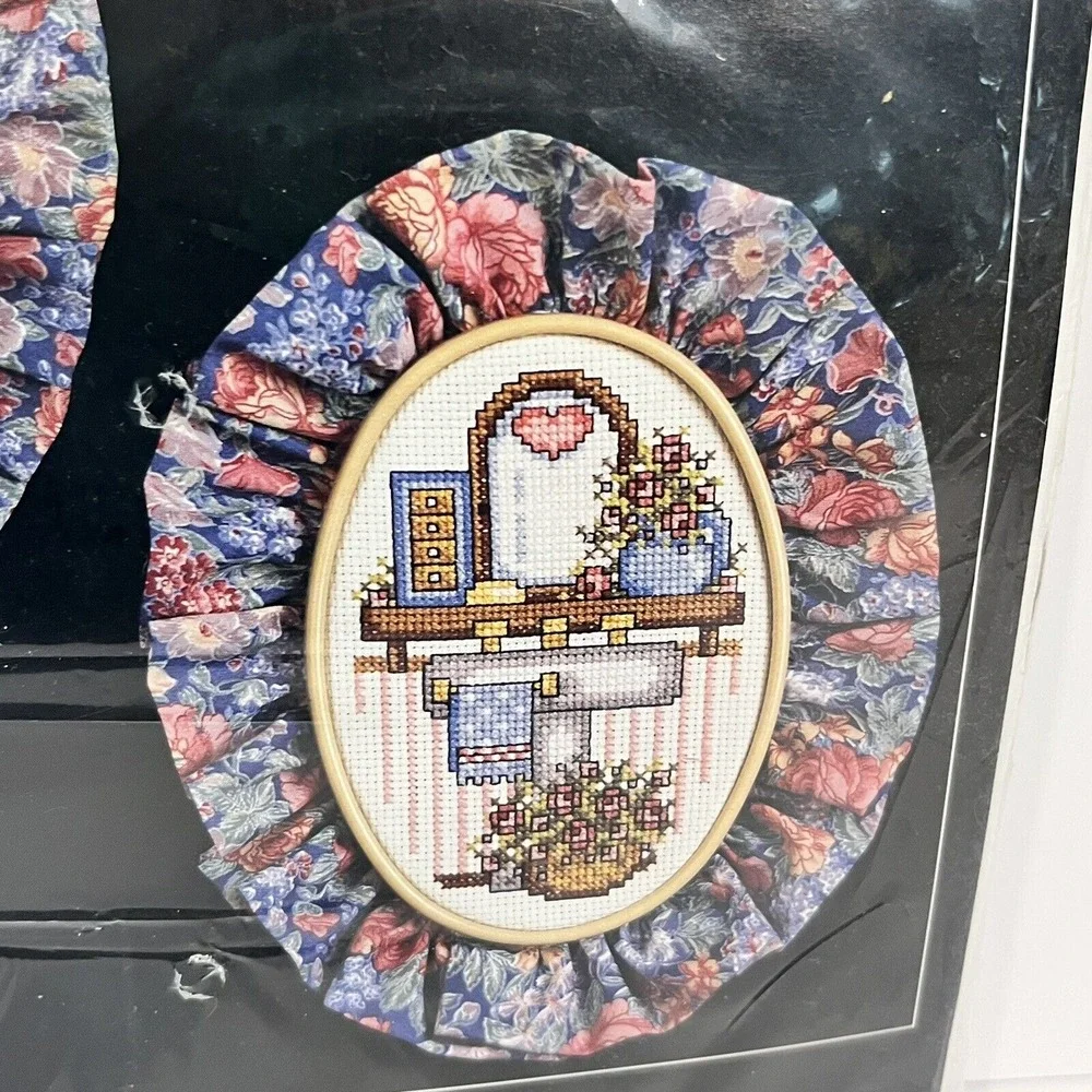 Janlynn Counted Cross Stitch Kit#140-11 Powder Room Pair Ruffles Cottage Country